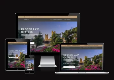 Website Design Services offered by Grow With Meerkat Marketing Agency in Toledo Ohio displays a virtual mockup of a website they built for an attorney's office in the Bay Area california.